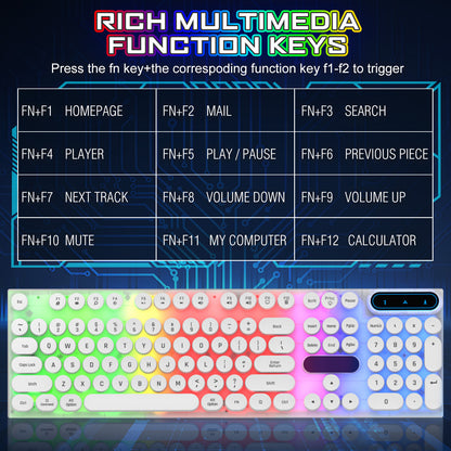 Gaming Keyboard and Mouse, Rainbow Backlit USB Wired Computer Mouse and Keyboard Combo, for Game, Office, White